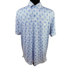 Izod Golf Stretch Polo Blue White Stripe Palm Tree Print Mens Small