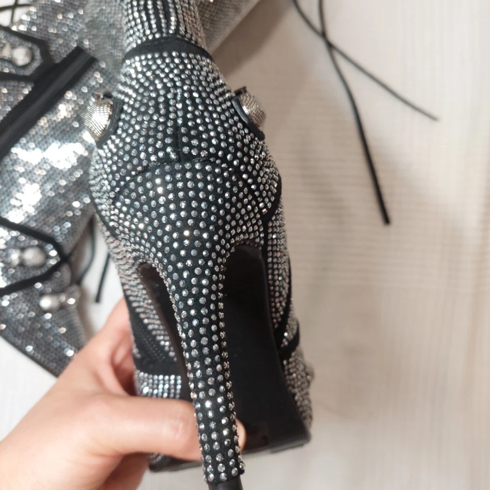 NUEVAS BOTAS DE AGUJA PLATEADAS AZALEA WANG MAEVE Estrás Sobre la rodilla Talla 9 Foto 4 de 4