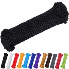 PerkHomy 90 ft 1/4 inch 7mm Polyester Rope Nylon - Like 1/4" x 90', Black