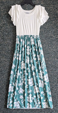 Yuna Women Maxi Dress Sz S/M White Green Floral Short Sleeve Casual Summer Dress