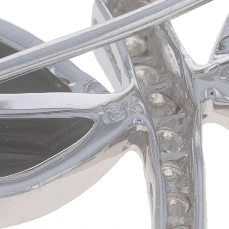 White Gold Onyx Diamond Dragonfly Brooch 18k Marquise Cabochon .16ctw Insect Pin - Image 4 of 4