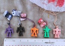 Vintage Lot of 5 Miniature Plastic Robot Figurines with Parachutes - Rare