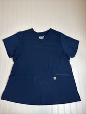 Carhartt Scrub Top Women XL Navy Blue Force Modern Fit V-Neck Short Sleeve