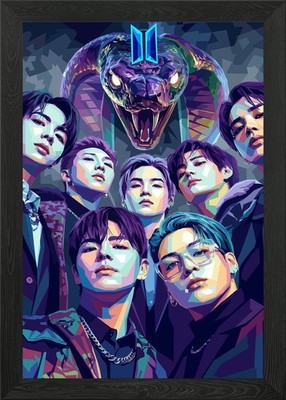 BTS Mitglieder mit Schlange und Logo gerahmtes Wandbild Poster Druck Bild