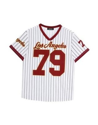 Oversized Jersey Shirts Y2K Mesh Striped Graphic Tees | V Neck, X-Large Red