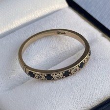 9k Gold Ring Sapphire And Diamonds Half Eternity, Size P