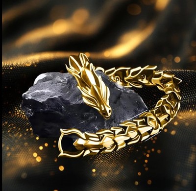 Herren S925 Gold Sterling Silber Drachen Kette Kopf Körper Armband Schuppen Punze