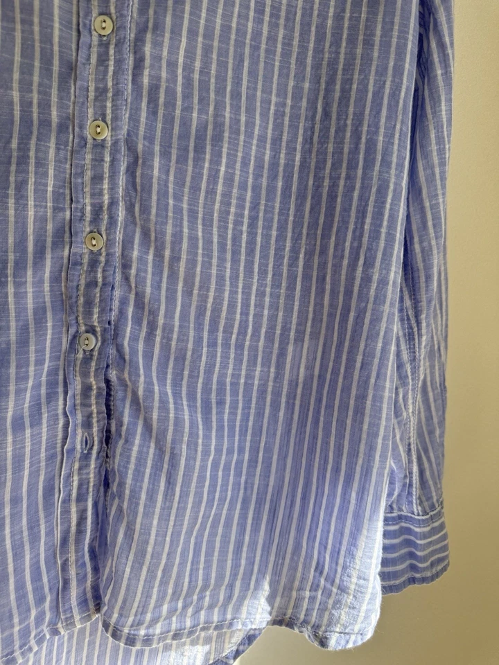 ✿ Camisa CINO 100% Algodón Azul Blanco Rayas Abotonada Hecha en India Talla M Foto 3 de 4