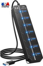 USB Hub 3.0, 7-Port USB Hub Splitter with Individual On/Off Switches and Lights,