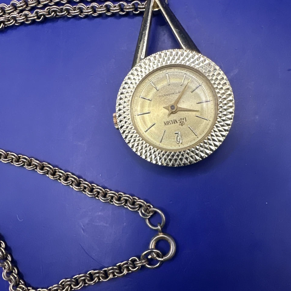 Vtg Lady Nelson Working 1960's Gold Tone Wind Up Pendant Pocket Watch w/Chain - Image 4 of 4