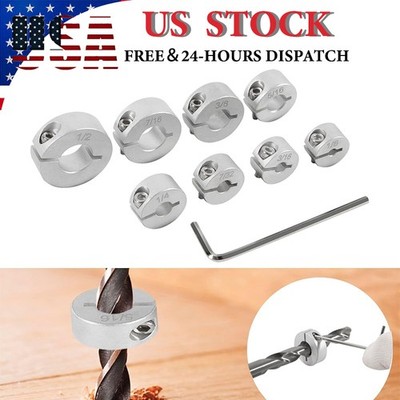 Aluminum Stop Collar Set Drill Bit Depth Stop Split Ring W/ Drill Bit Holder