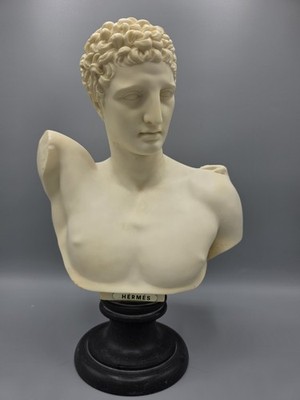 Vintage 12.5 Marble Composite Bust of Hermes On Plinth Signed A. Giannelli Italy