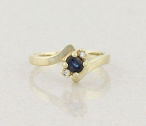 Authentic 925 Silver Yellow Gold Plated Natural Sapphire and Diamonds Women's Dainty Ring