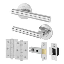 Polished Chrome Internal Door Handles, T-Bar Bathroom, Latch & Key Lock Sets