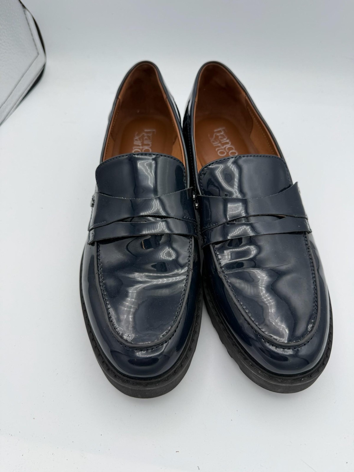 Franco Sarto Shoes Womens Size 9 Blue Patent Loafers Slip On Casual Comfort