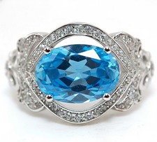 3CT Blue Topaz  White Topaz 925 Solid Genuine Sterling Silver Ring Sz 6 MB5-1