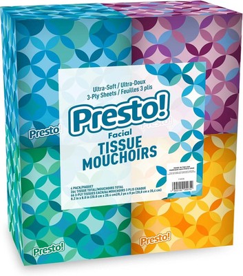 Presto! Ultra-Soft 3-Ply Premium Facial Tissues, 264 Count (4 Pac