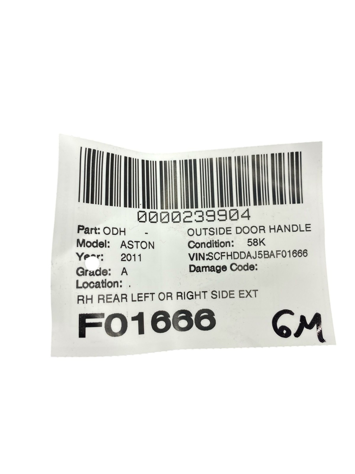 2010-2019 Aston Martin Rapide DDAJ REAR LEFT / RIGHT EXTERIOR DOOR HANDLE Silver