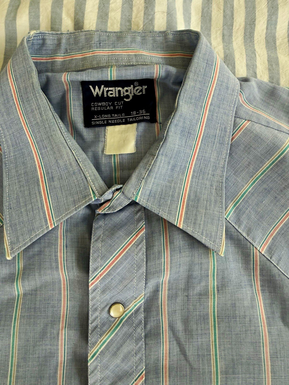 Camisa vintage Wrangler corte vaquero para hombre XLT azul a rayas occidental con botones