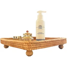 12.5" Square Rattan Serving Basket - Square Woven Bread, Fruit, Keys Bowl Ped...