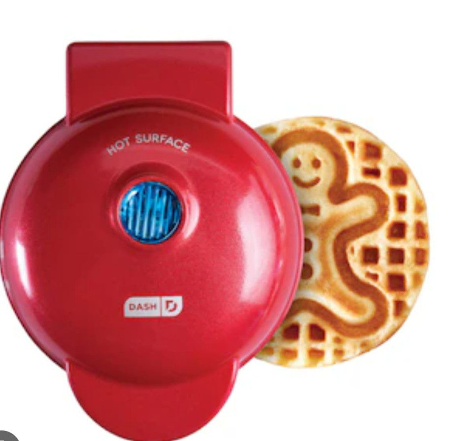 Red Dash Gingerbread Man Mini Waffle Maker - New Model-image