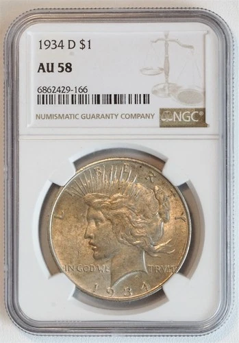 1934 D Peace Dollar AU 58 NGC $1
