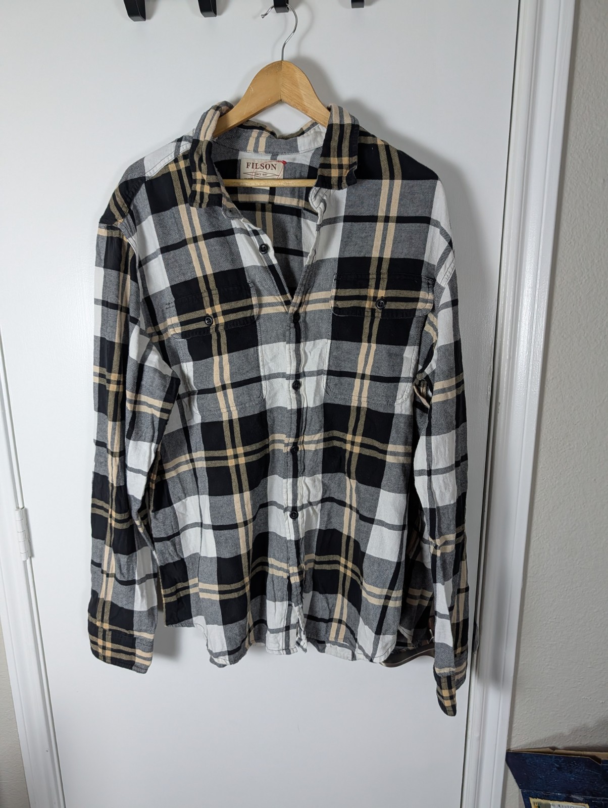 filson xxl mens flannel/button up white grey cream