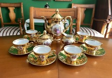 1950er Kronester Mokka Kaffeeservice Porzellan vergoldet Liebesmotive Fragonard