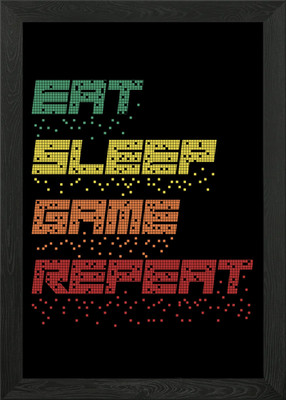 Gerahmtes Wandbild Poster Eat Sleep Game Repeat Poster Leinwanddruck Bild