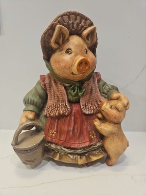 VINTAGE Country Style Pig with Bonnet-Hand Painted Figurine Decor