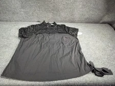 Boutique Woman Black Blouse 2X S-S Lace Detail Side Tie Casual Elegant Comfort