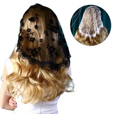Lace Flower Headscarf Wedding Bride Veil Hair Scarf Church Chapel Head Covering