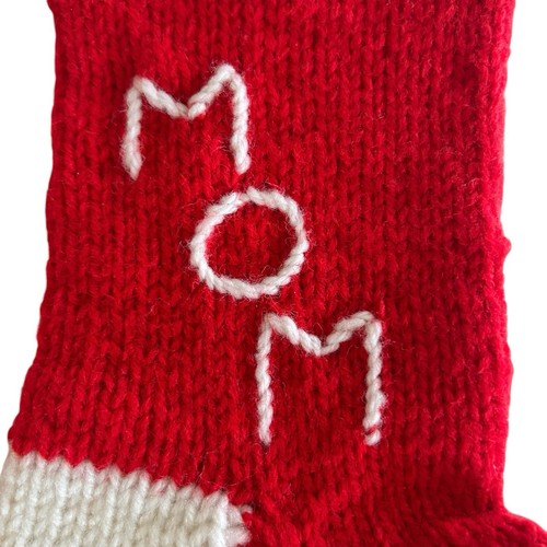 Calza calza natalizia vintage in lana lavorata a mano mamma papà rosso bianco nappa - Foto 4 di 10