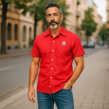 Vintage 1990s Texaco Full Buttoned Collared Shirt Mens Sz L Red Front Pockets