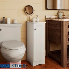 Narrow Storage Cabinet Single Door Adjustable Shelves Beadboard Indoor Organizer