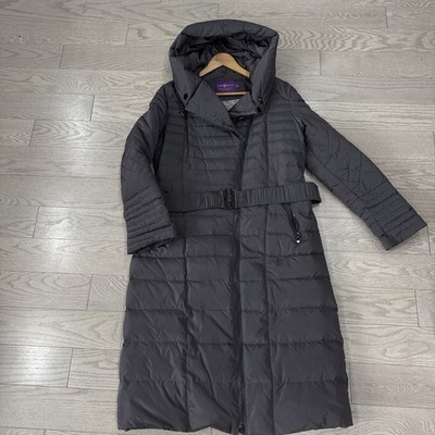 Snow Image Women's 7/8 Down Fitted Coat With Hood And Belt XL Grey