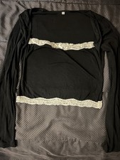 Black lace long sleeve top with white lace trim Small