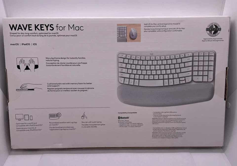 Logitech Wave Keys for Mac Wireless Ergonomic Keyboard, Off White - NEW - Image 3 of 4