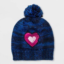 Girls Winter Hat Cat  Jack Navy Heart Blue 4-16