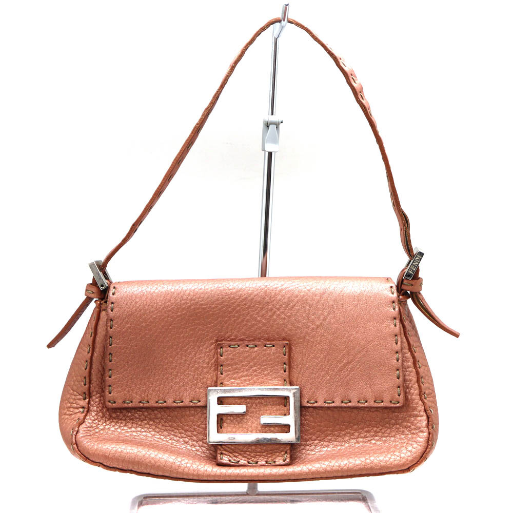 Fendi 8Br185 Selleria Mamma Baguette Pink Leather Bag with Dust Bag
