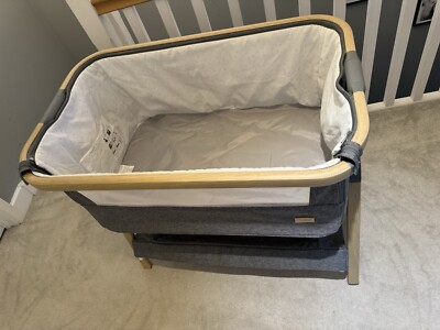 Tutti Bambini CoZee Bedside Crib in Oak and Charcoal Next To Me, with Mattress.