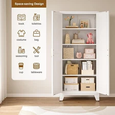 71" Metal Cabinets Bookshelf With 2 Doors ,4 Adjustable Shelves For Home Office