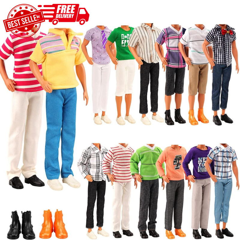 Lotto 8 articoli vestiti bambola per bambola Ken casuali 3 abbigliamento casual 3 pantaloni 2 scarpe