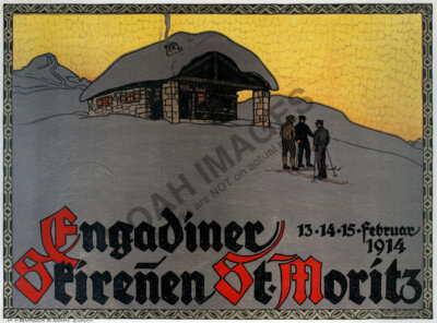 Engadiner Stirenen St Moritz vintage swiss ski travel poster 16x20