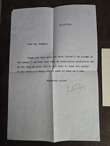 John Gielgud 'Film-Stage-TV ' 1966 Signed Letter.  Rare!.