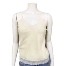 Vintage Deena  Women's Ecru Lace Strap Camisole Glitter Striped Ivory Sz-XS