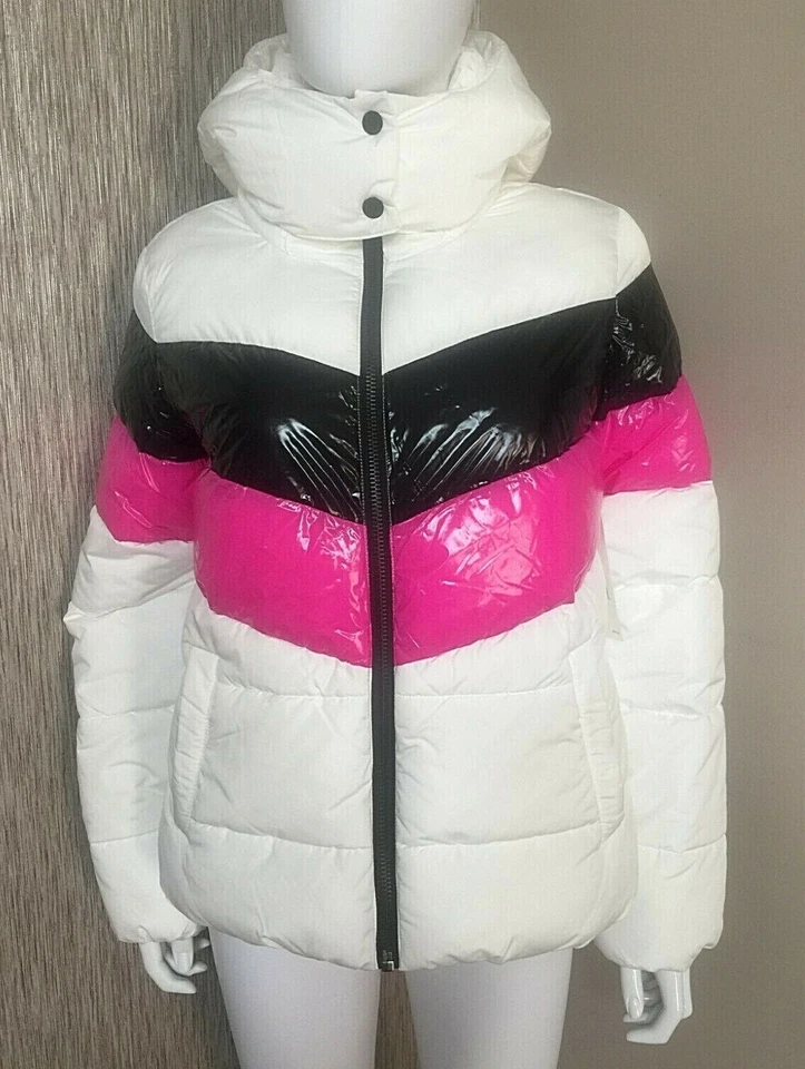 DKNY SPORT WHITE TWO TONE STRIPE PUFFER JACKET WATER REPELLENT SIZE S BNWT - Image 3 of 4