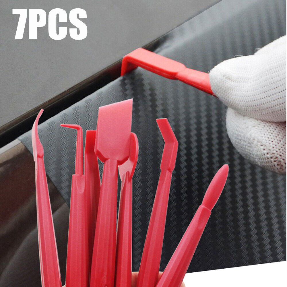 7Pcs Red Vinyl 3D Carbon Fiber Decal Kit with Squeegee & Felt Tool for Cars