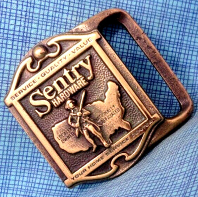 Sentry Hardware Stores Promo Dress Belt Buckle 1st Ed Vtg 70s Tech Ether .NOX299
