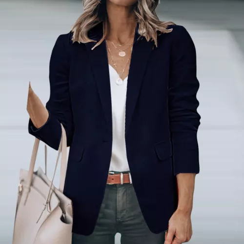 Ladies Casual Long Sleeve Cardigan Jacket Womens OL Open Front Blazer Suit S-5XL - Picture 4 of 69